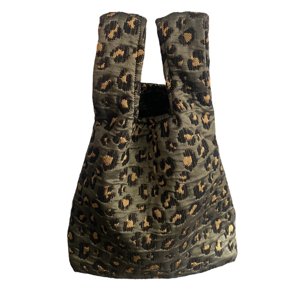 ZARA Green Leopard Print Fabric Shopper Tote Bag